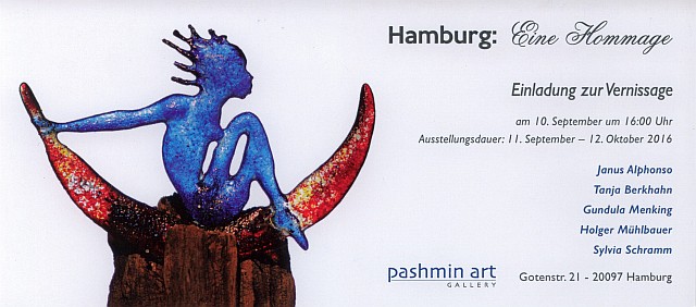 Hamburg, Eine Hommage — Ausstellung der Pashmin Art Gallery Hamburg mit Glaskunst von Gundula Menking